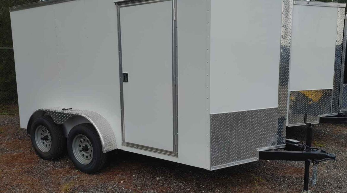 white 7x16 enclosed trailer with tandem axle